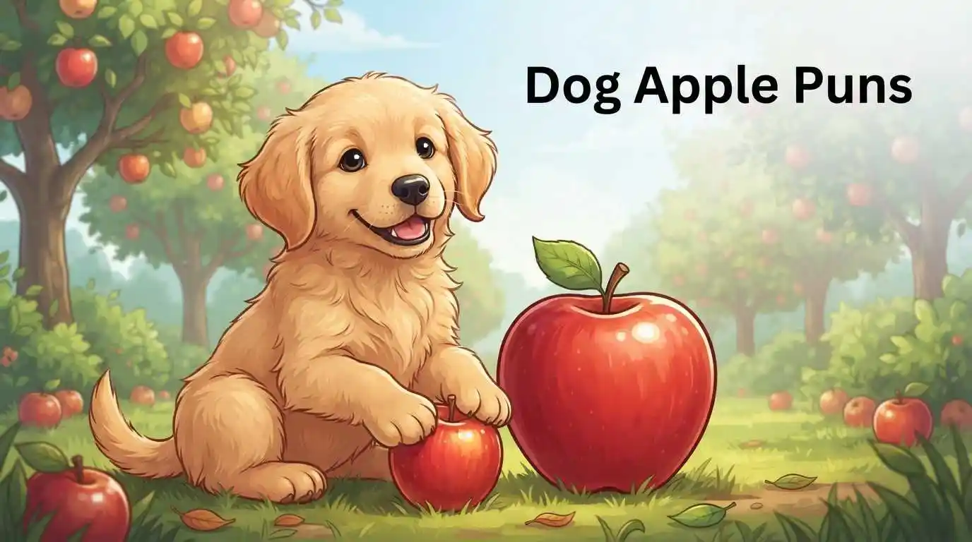 Cute dog holding red apple