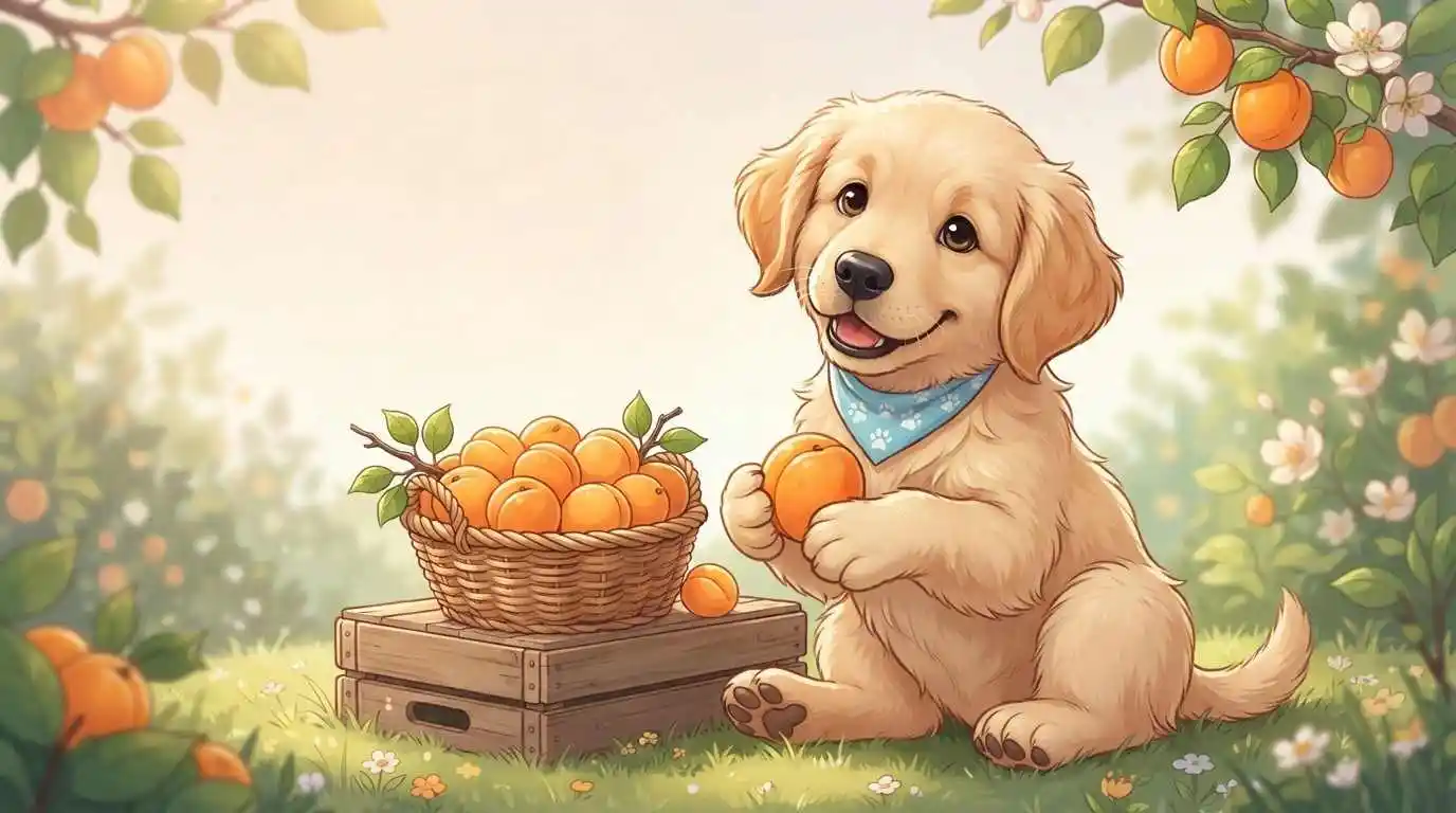Cute dog with fresh apricots