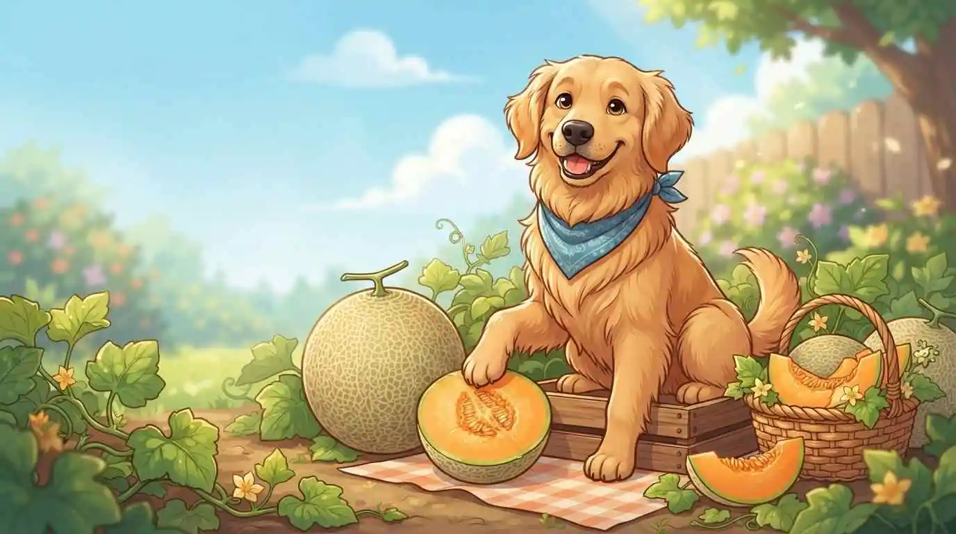 Cute dog with cantaloupe