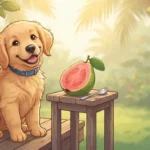 Cute dog with fresh guava