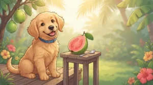 Cute dog with fresh guava