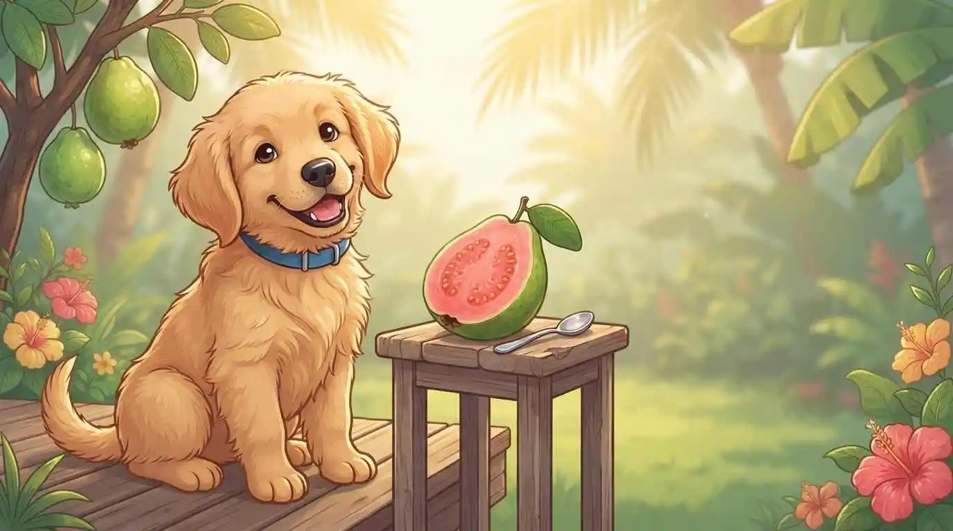Cute dog with fresh guava