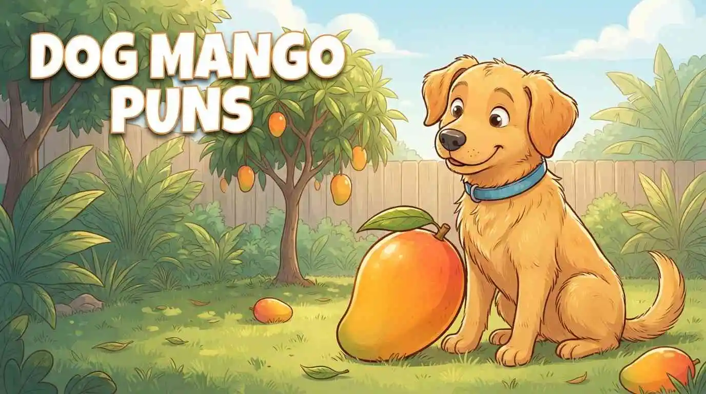 Cute dog with ripe mango