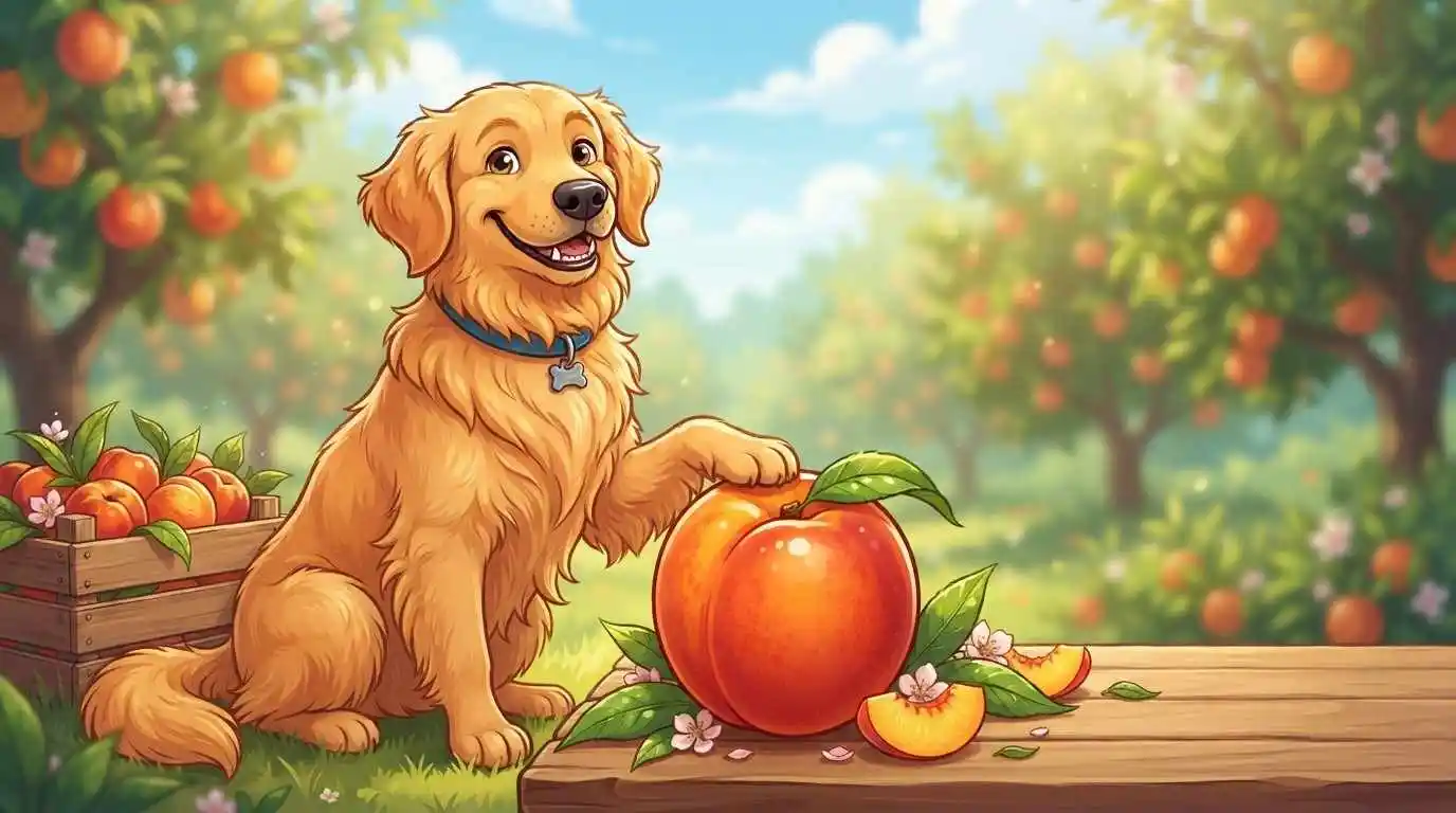 Cute dog with nectarine fruit