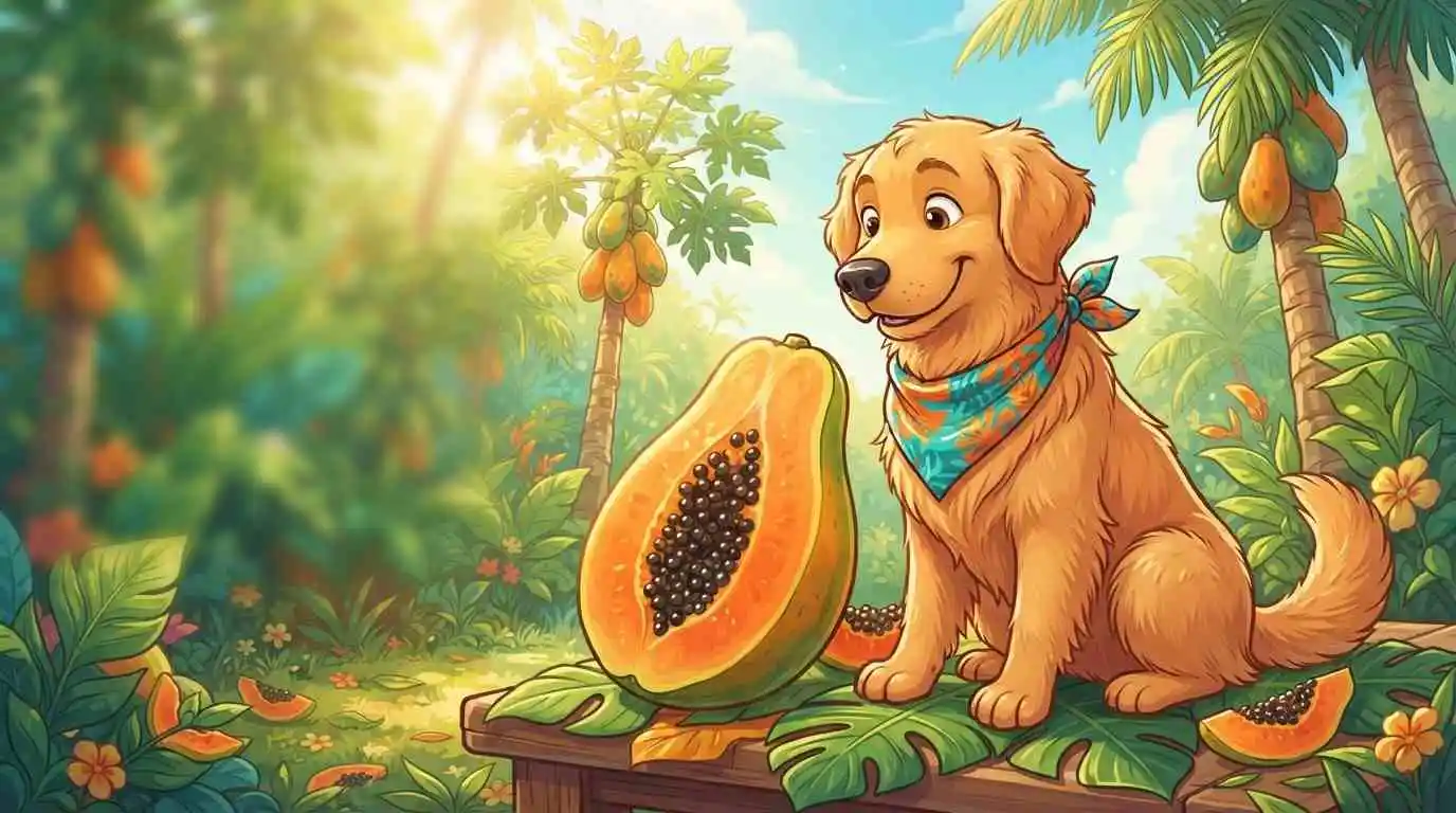 Cute dog with papaya