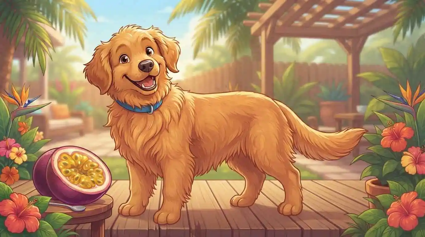 Cute dog with passion fruit
