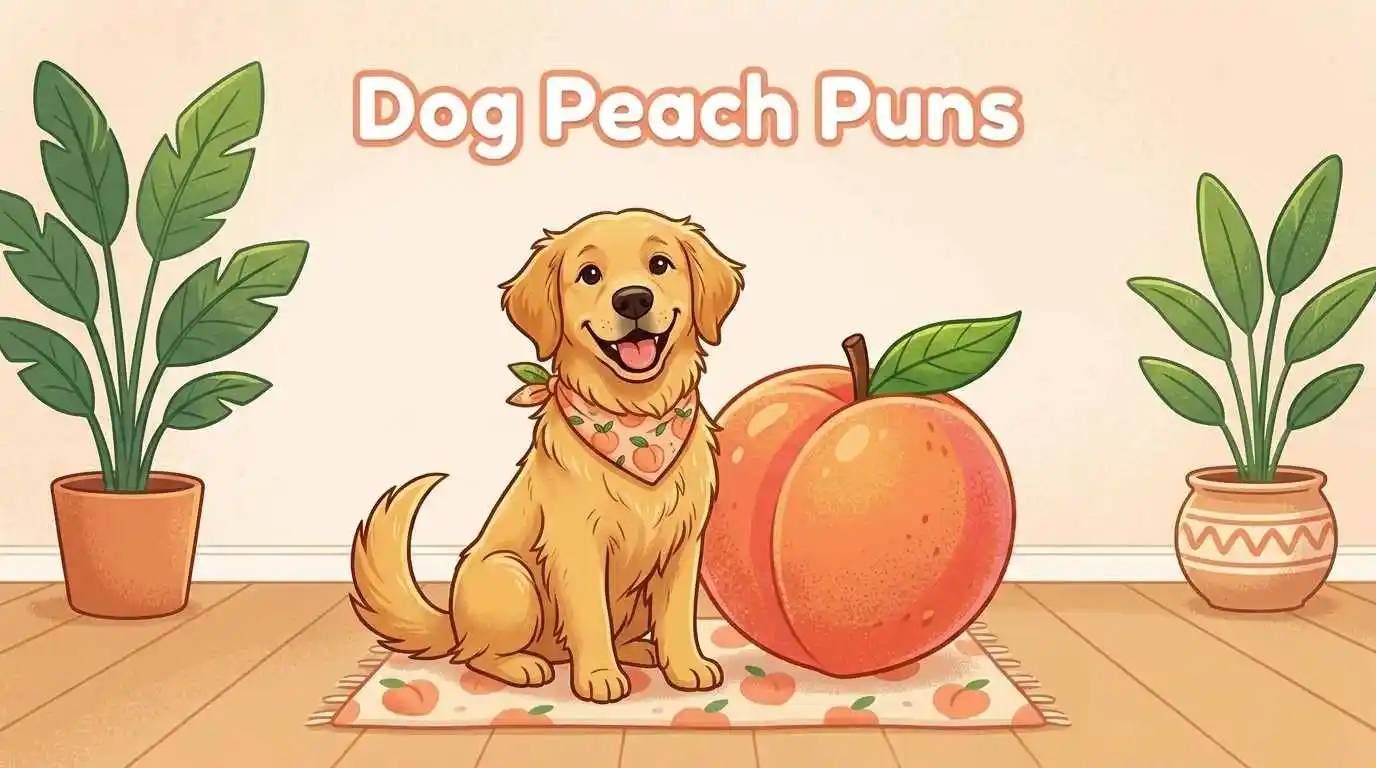 cute dog holding a peach fruit
