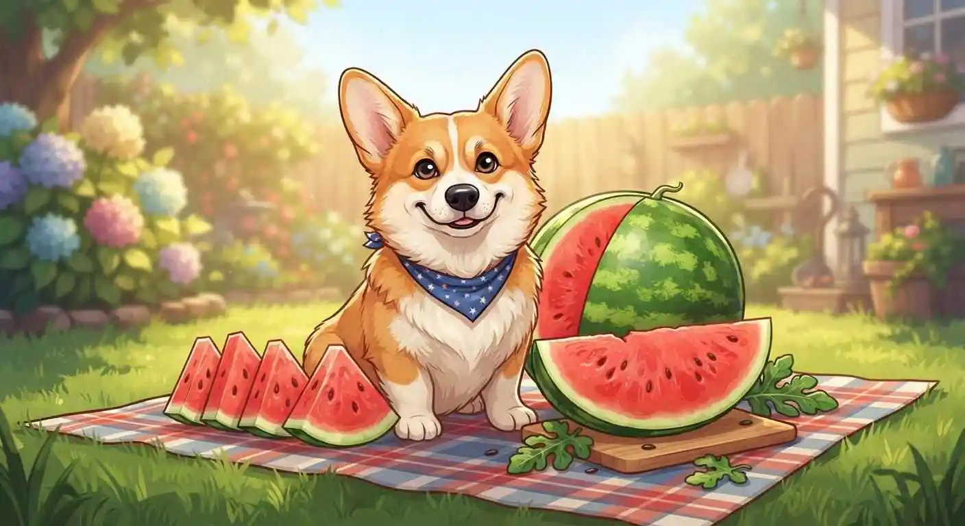 Cute dog with watermelon